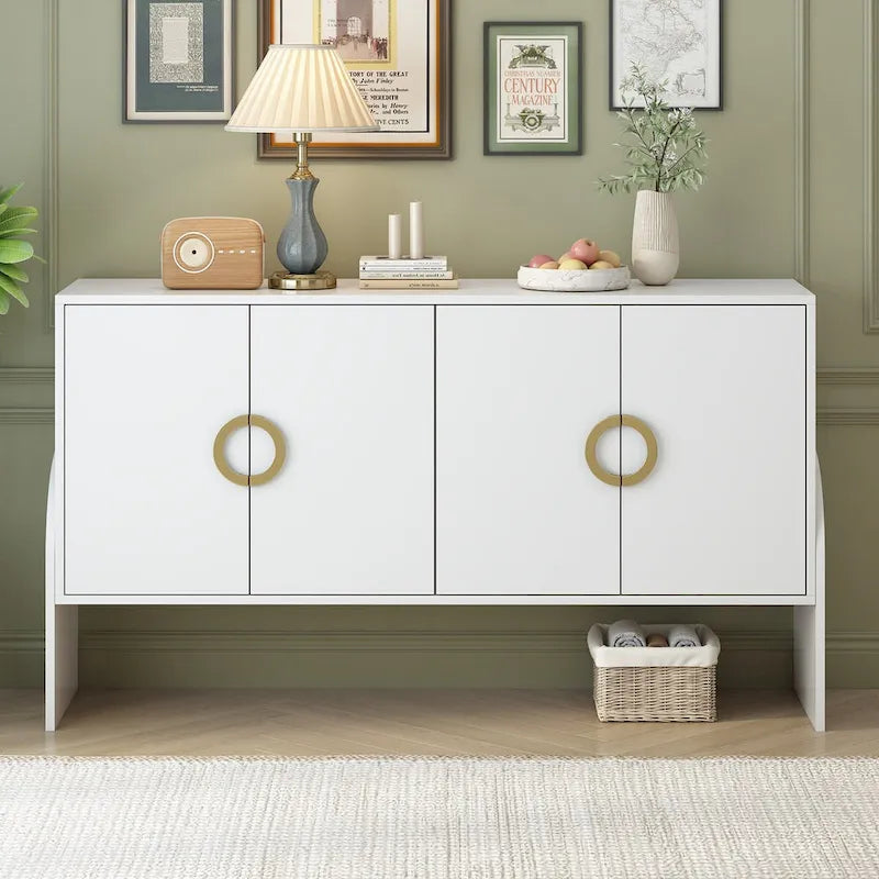 Armoire de rangement à quatre portes avec poignées en métal pour salon ou chambre