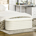 HOMCOM Banc coffre ottoman 46, recouvert de tissu bouclé effet peluche avec structure en bois, banc de chambre ou de salon