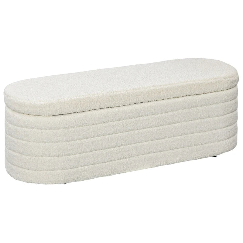 HOMCOM Banc coffre ottoman 46, recouvert de tissu bouclé effet peluche avec structure en bois, banc de chambre ou de salon