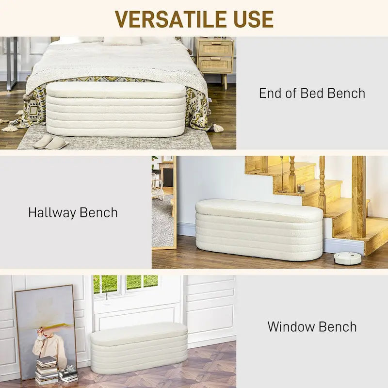 HOMCOM Banc coffre ottoman 46, recouvert de tissu bouclé effet peluche avec structure en bois, banc de chambre ou de salon