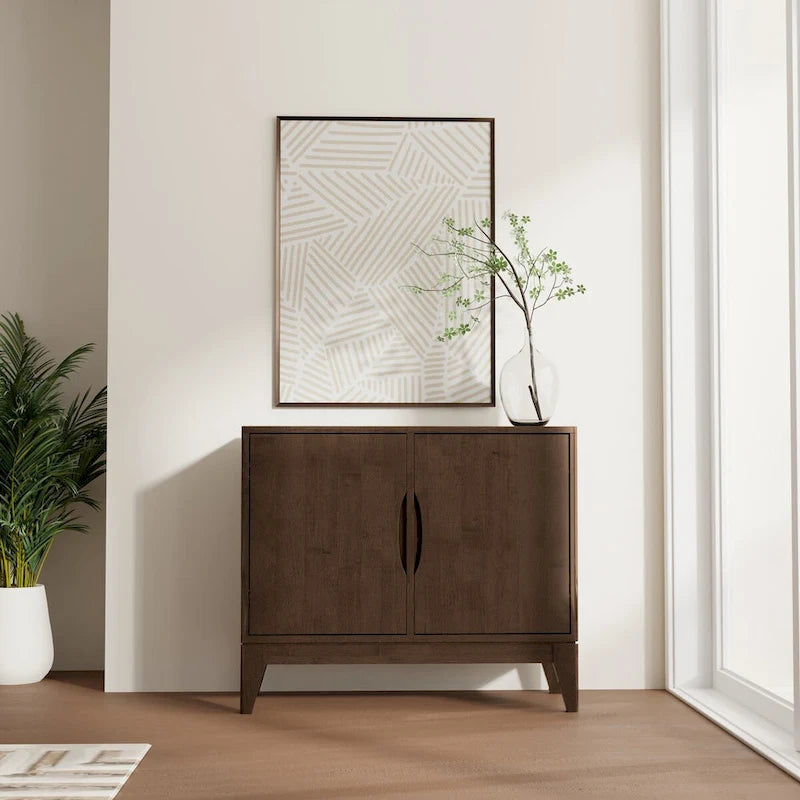 WYNDENHALL Pearson SOLID HARDWOOD 38  Wide Rectangle Modern 2 Door Sideboard Buffet/Storage Cabinet in Walnut Brown