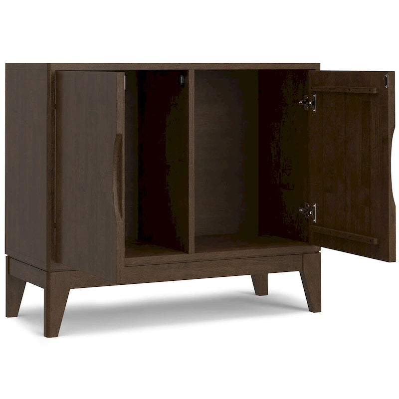 Buffet/meuble de rangement rectangulaire moderne à 2 portes WYNDENHALL Pearson en bois massif, 96,5 cm de large, couleur noyer brun