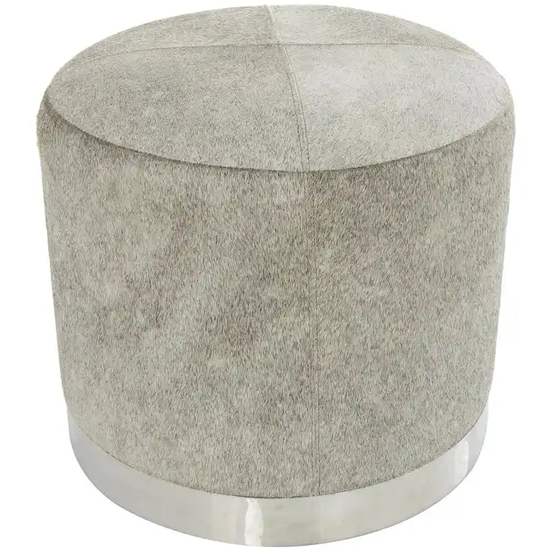 Leather Patchwork Living Room Stool with Silver Metal Base - Gray - Roche River Decor