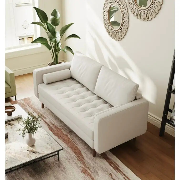 Canapé deux places Stateside style Mid-Century, accoudoirs carrés, recouvert de cuir, 59