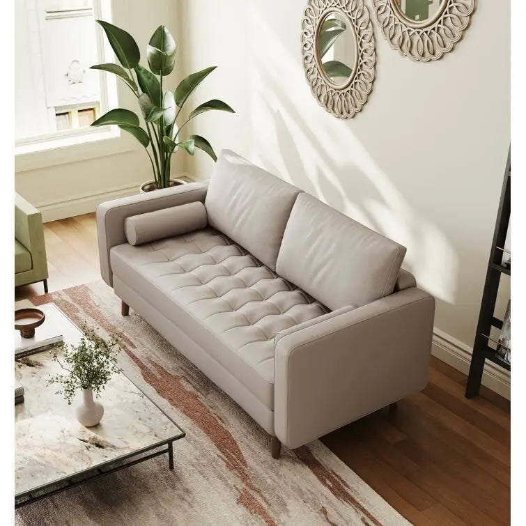 Canapé deux places Stateside style Mid-Century, accoudoirs carrés, recouvert de cuir, 59