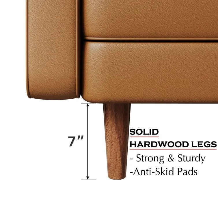 Canapé deux places Stateside style Mid-Century, accoudoirs carrés, recouvert de cuir, 59