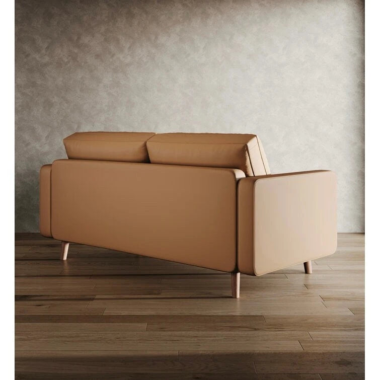 Canapé deux places Stateside style Mid-Century, accoudoirs carrés, recouvert de cuir, 59