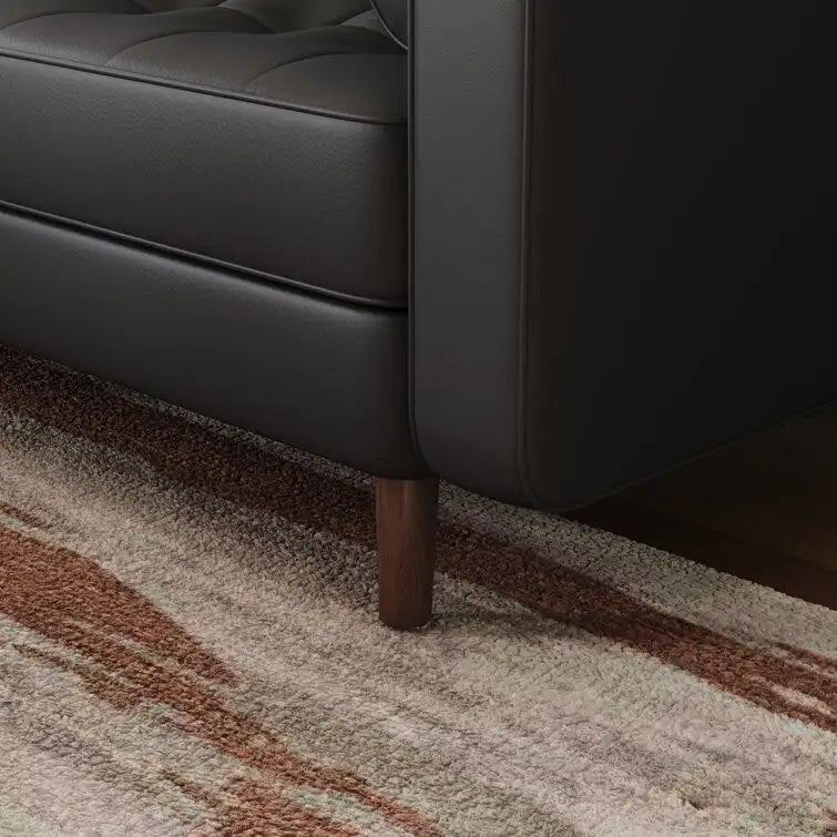 Canapé deux places Stateside style Mid-Century, accoudoirs carrés, recouvert de cuir, 59