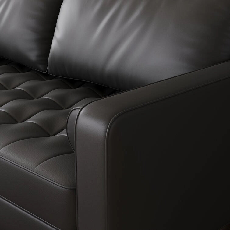 Canapé deux places Stateside style Mid-Century, accoudoirs carrés, recouvert de cuir, 59