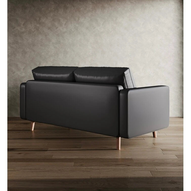 Canapé deux places Stateside style Mid-Century, accoudoirs carrés, recouvert de cuir, 59