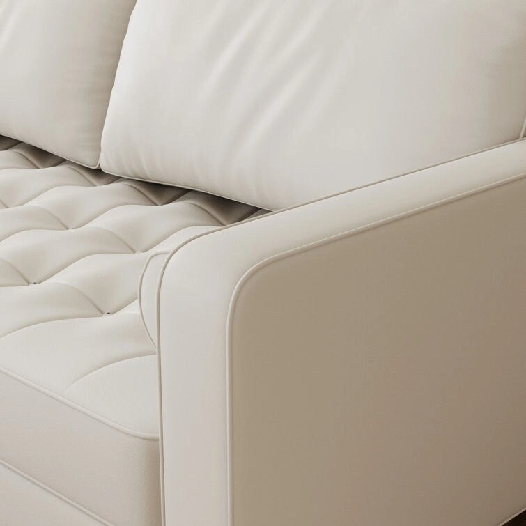 Canapé deux places Stateside style Mid-Century, accoudoirs carrés, recouvert de cuir, 59