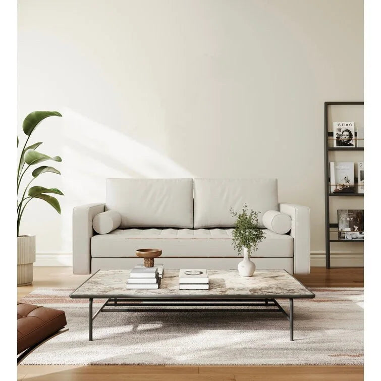 Canapé deux places Stateside style Mid-Century, accoudoirs carrés, recouvert de cuir, 59