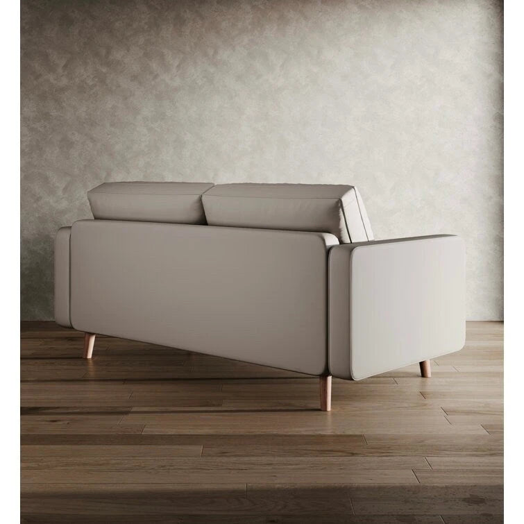 Canapé deux places Stateside style Mid-Century, accoudoirs carrés, recouvert de cuir, 59