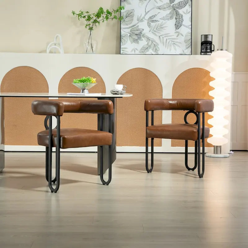 Ensemble de 2 chaises d'appoint contemporaines en tissu PU, style tonneau, pour salle à manger ou salon.