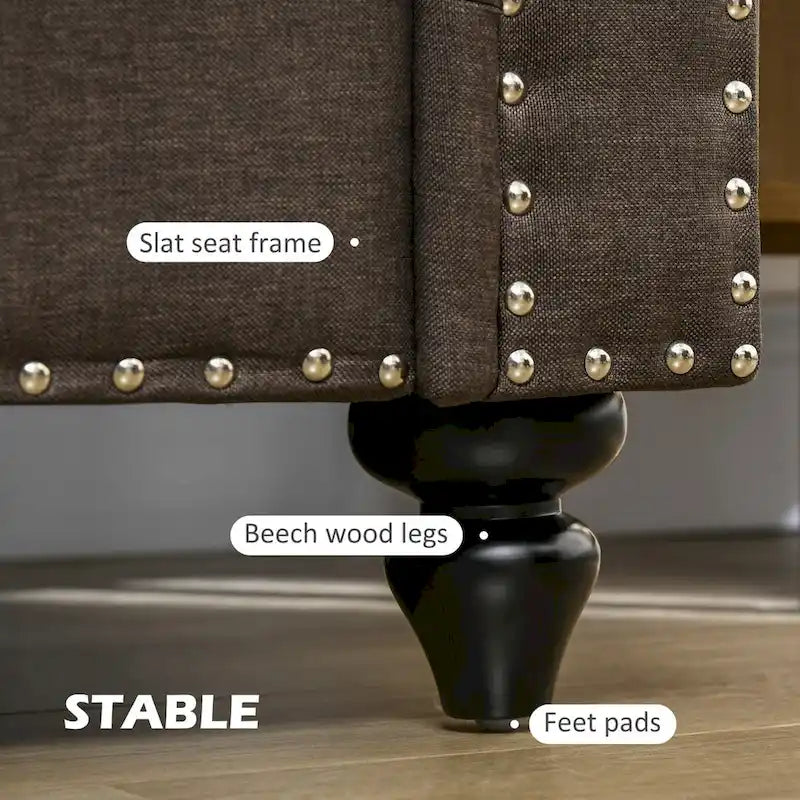 Canapé deux places HOMCOM 61, style moderne du milieu du siècle, petit canapé 2 places avec garniture cloutée, accoudoirs arrondis et revêtement en tissu.