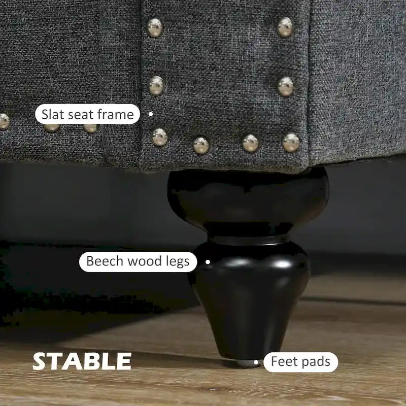 Canapé deux places HOMCOM 61, style moderne du milieu du siècle, petit canapé 2 places avec garniture cloutée, accoudoirs arrondis et revêtement en tissu.