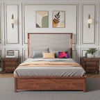 King Size Bed Frame with Upholstered Headboard, Charging Station