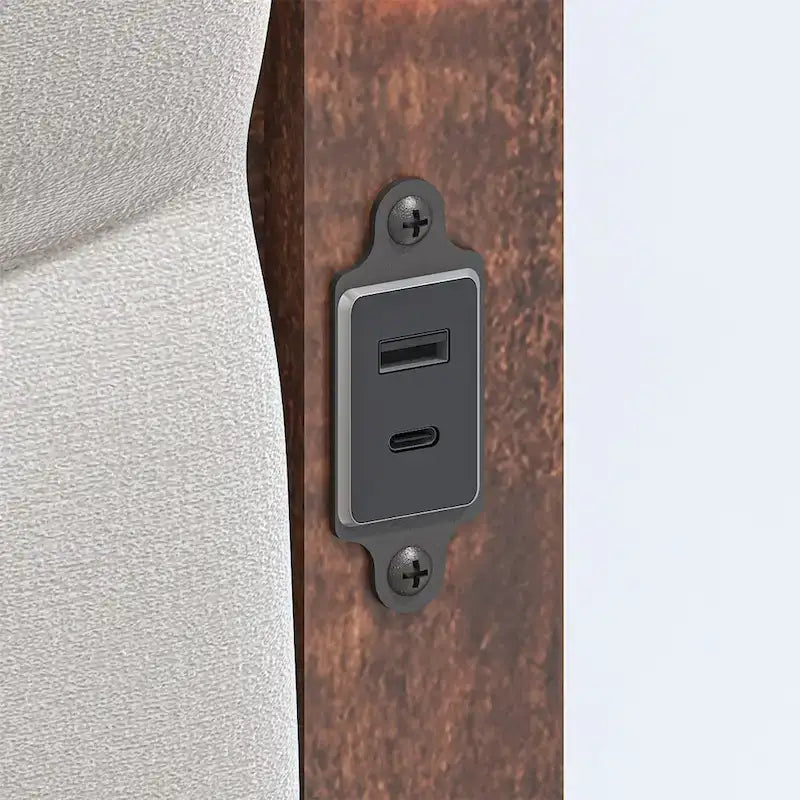 Cadre de lit King Size avec tête de lit rembourrée et station de recharge