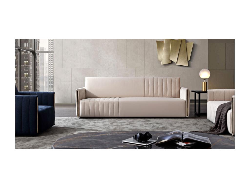 Canapé en velours beige - dlz1766568157851