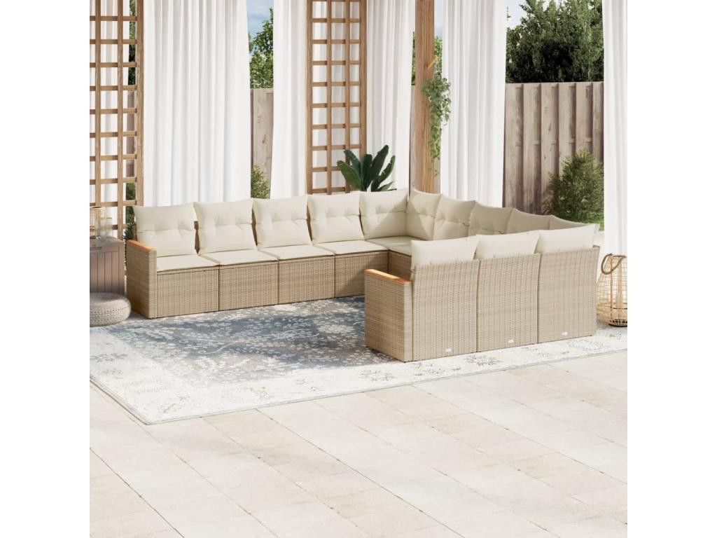 Ensemble de mobilier de jardin en résine tressée beige - dlz1766568563833