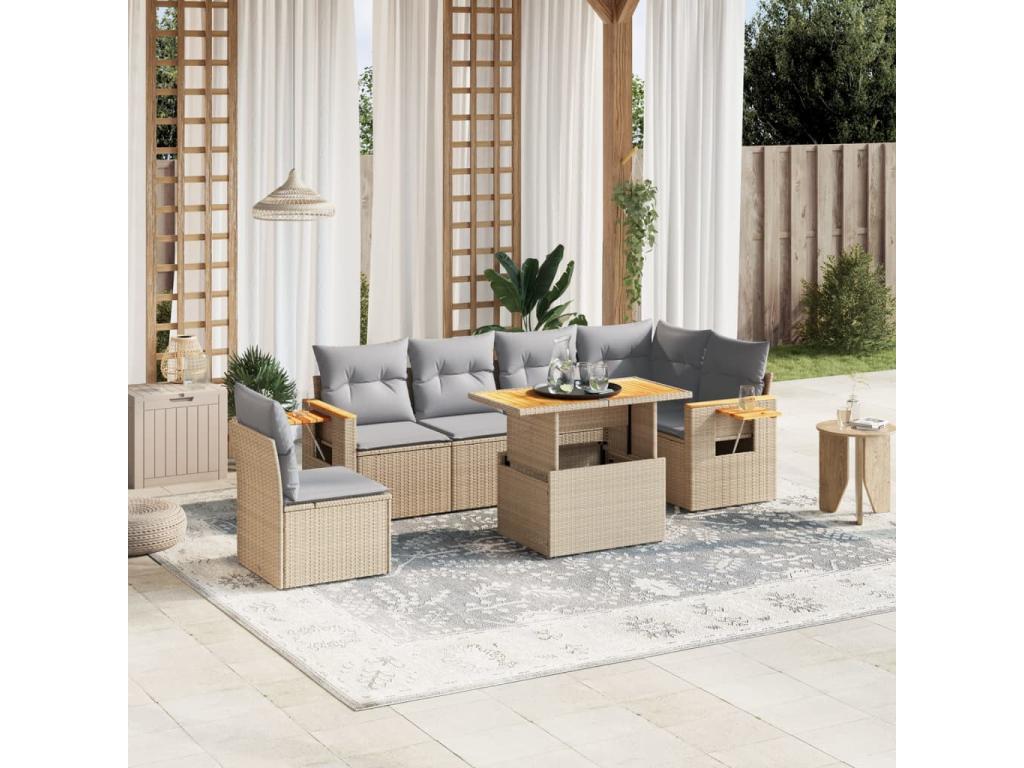 Ensemble de mobilier de jardin en résine tressée beige - dlz1766568646414