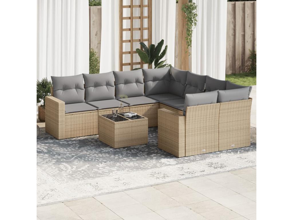 Ensemble de mobilier de jardin en résine tressée beige