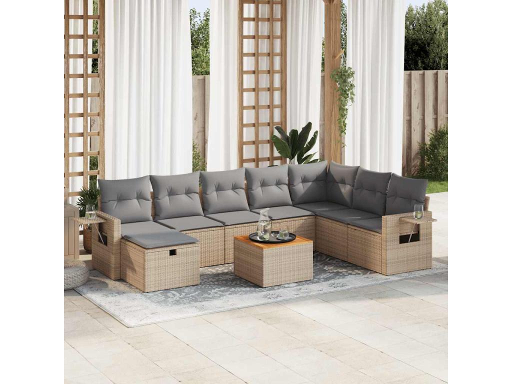 Ensemble de mobilier de jardin en résine tressée beige - dlz1766568196749