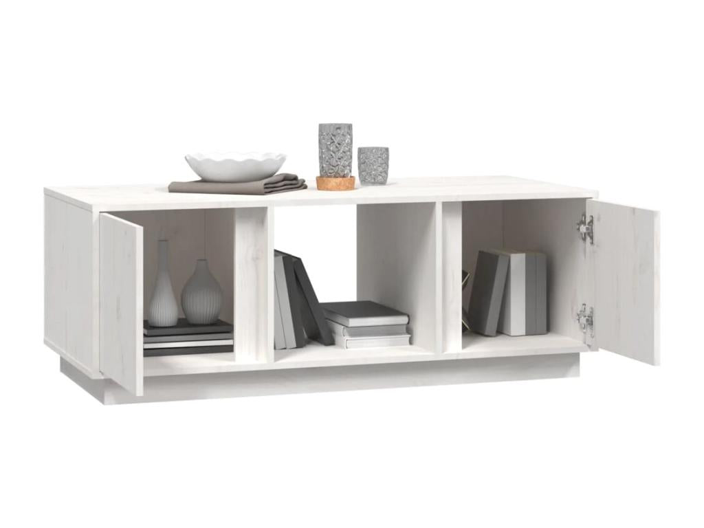 Table basse en bois massif blanc, 110 x 50 x 40 cm
