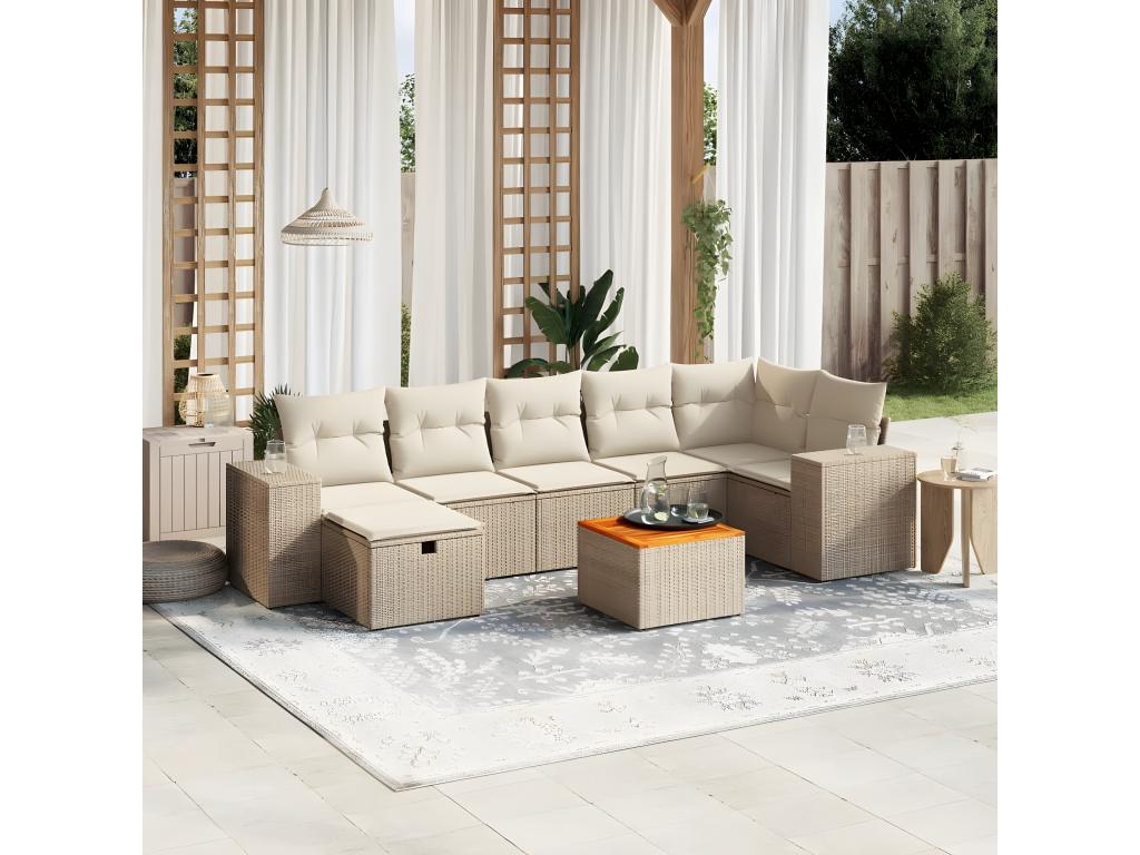 Ensemble de mobilier de jardin en résine tressée beige - dlz1766568429031